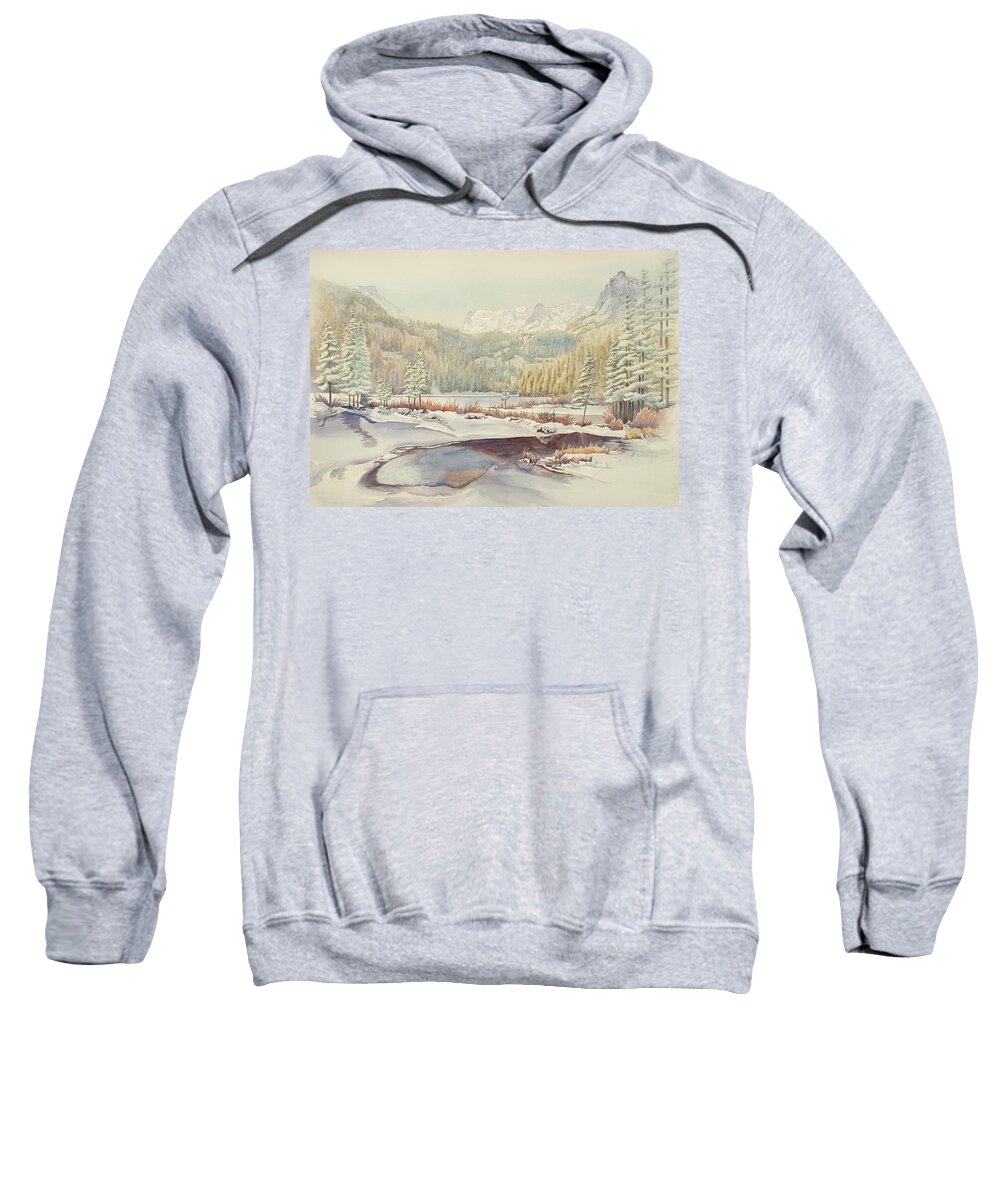 Artist Sweatshirt featuring the mixed media Fern Lake by Joan Wolbier