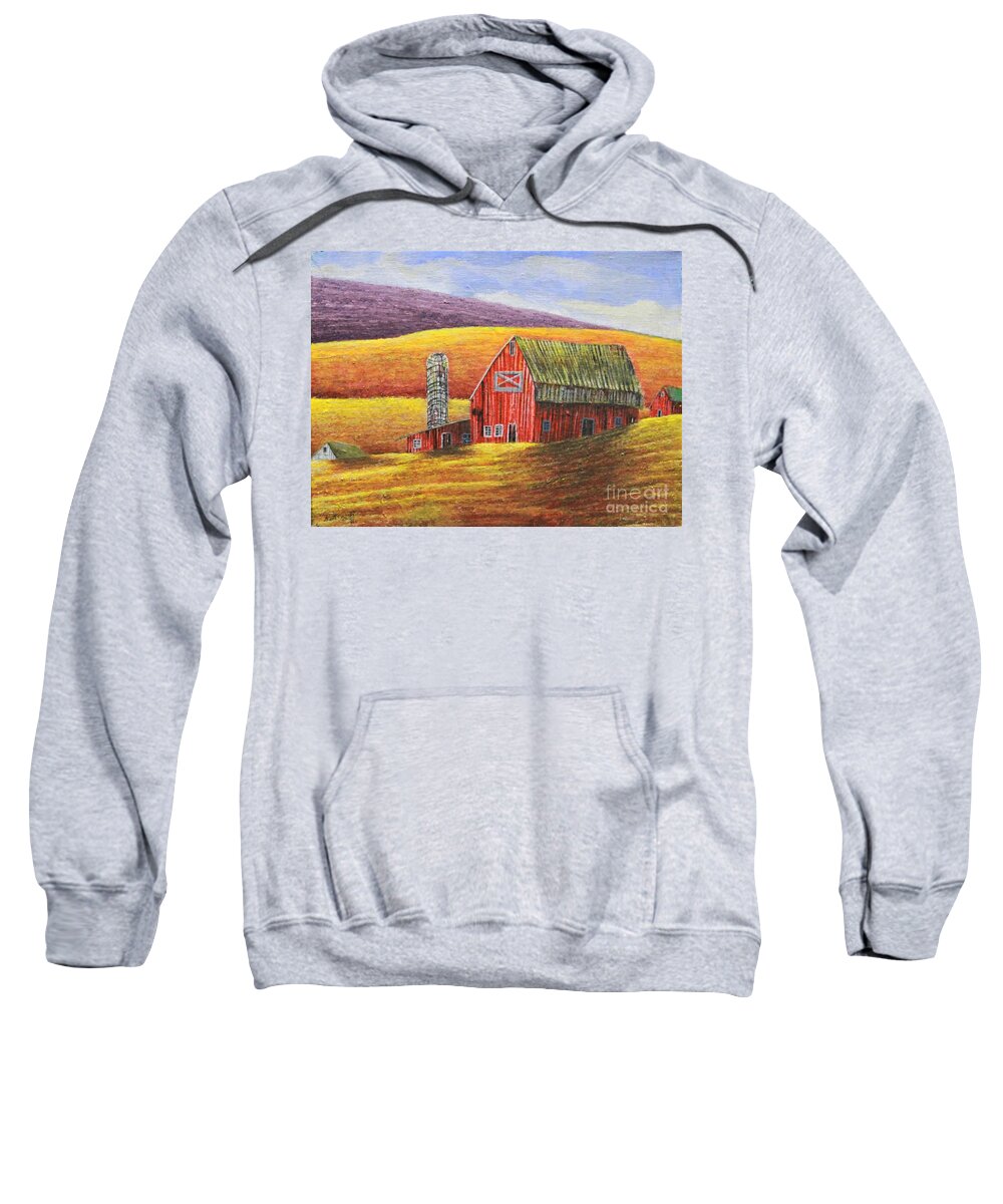 Barn Sweatshirt featuring the painting Fields of Gold by Scott Sladoff