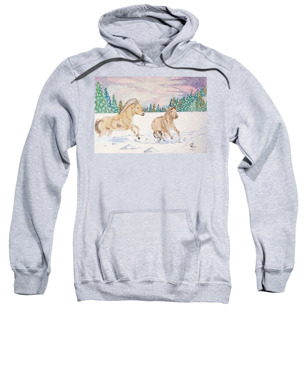 Fjord Horses Sweatshirt featuring the drawing Fjord Horses by Equus Artisan