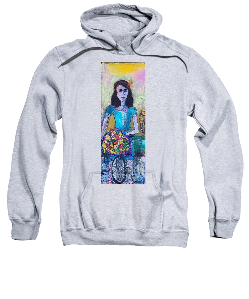  Sweatshirt featuring the painting Flower Delivery Woman by Mark SanSouci