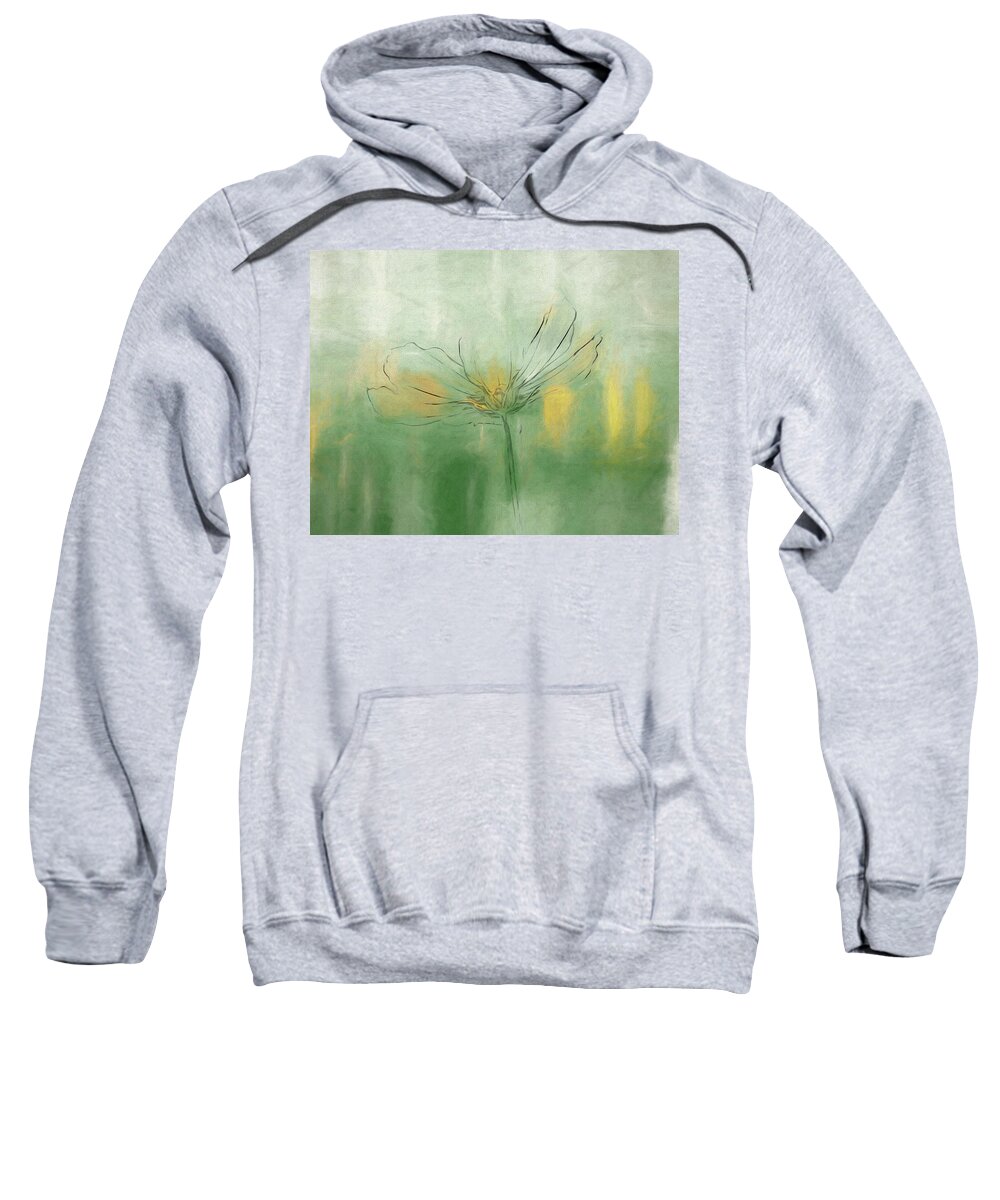 Flower Sweatshirt featuring the digital art Flower Sketch with Green Abstract A2C by Alison Frank