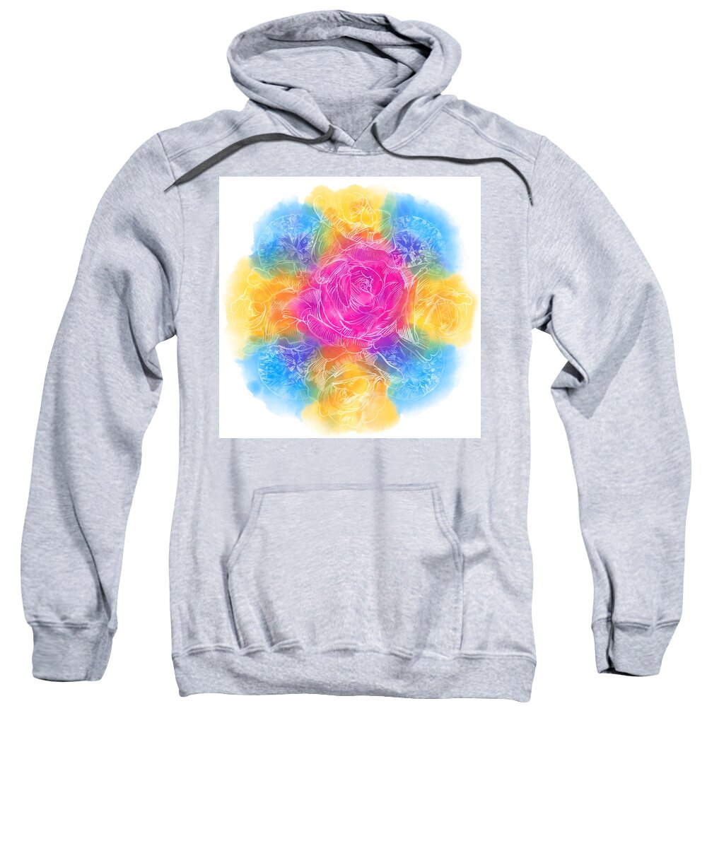 Floral Sweatshirt featuring the digital art Flowers and Diamonds-6 by Elias Rubin