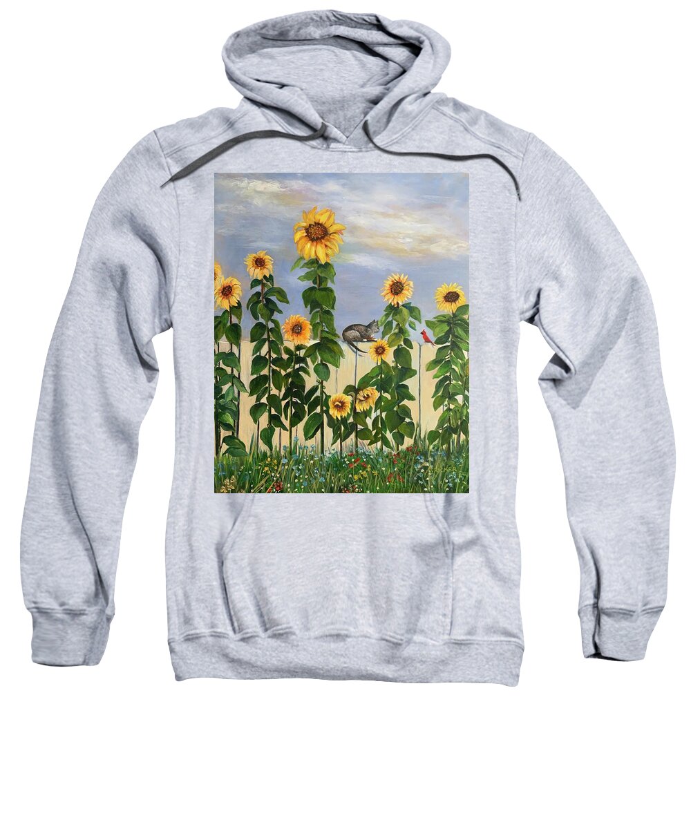 Sunflowers Sweatshirt featuring the painting Flowers and Friends by Jane Ricker