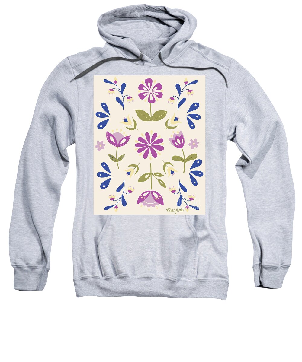 Folk Flowers Sweatshirt featuring the digital art Folk Flower Pattern in Beige and Purple by Ashley Lane