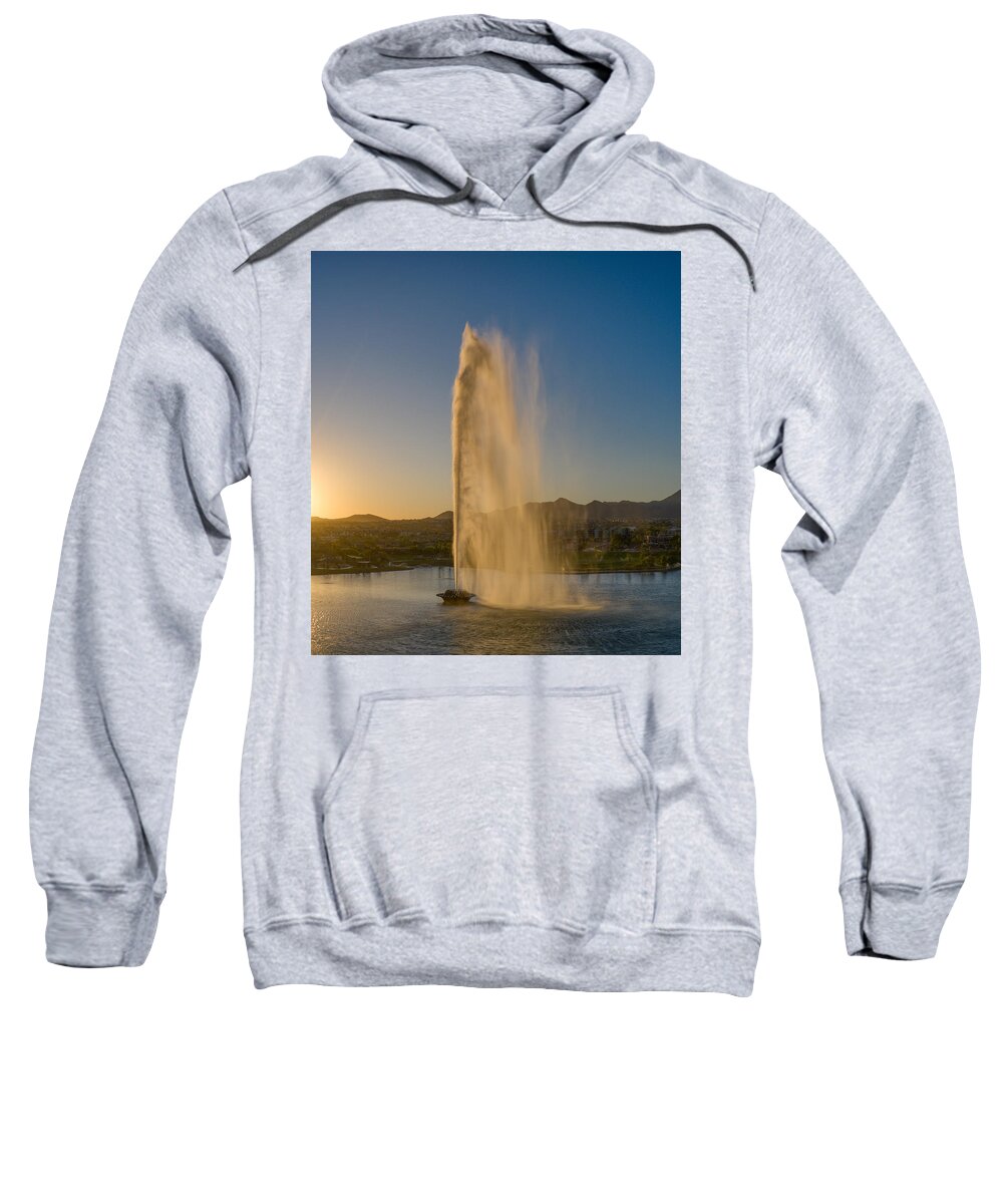 Arizona Sweatshirt featuring the photograph Fountain Hills, Arizona Fountain Golden Hour Sunlight by Anthony Giammarino