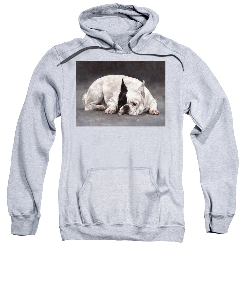 French Bulldog Sweatshirt featuring the painting French Bulldog Painting by Rachel Stribbling