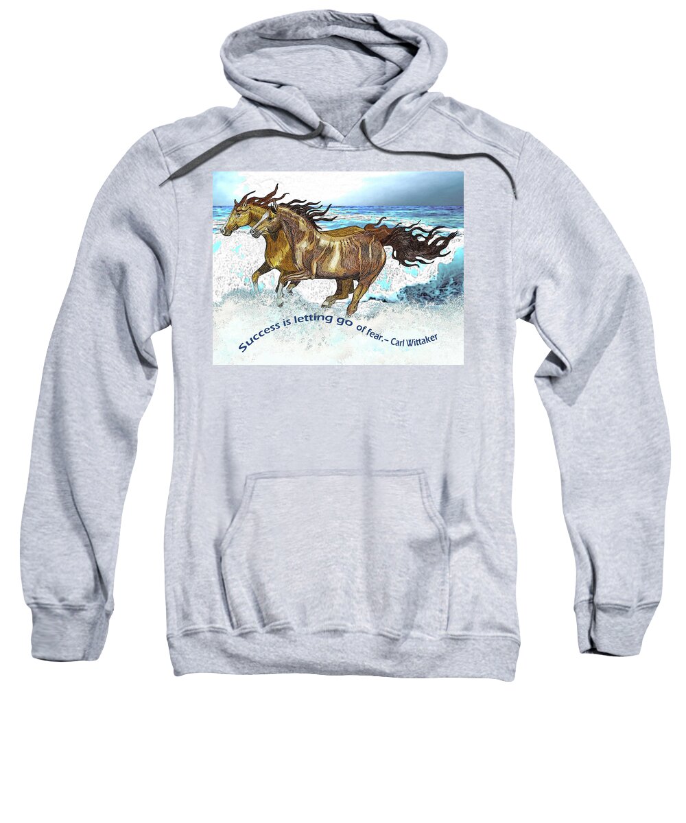 Water Sweatshirt featuring the mixed media Galloping in Water by Equus Artisan