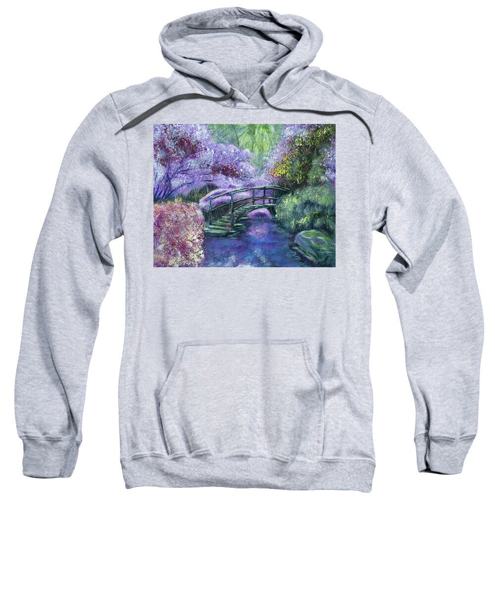 Pond Sweatshirt featuring the painting Garden Pond in Bloom by Mark Ross