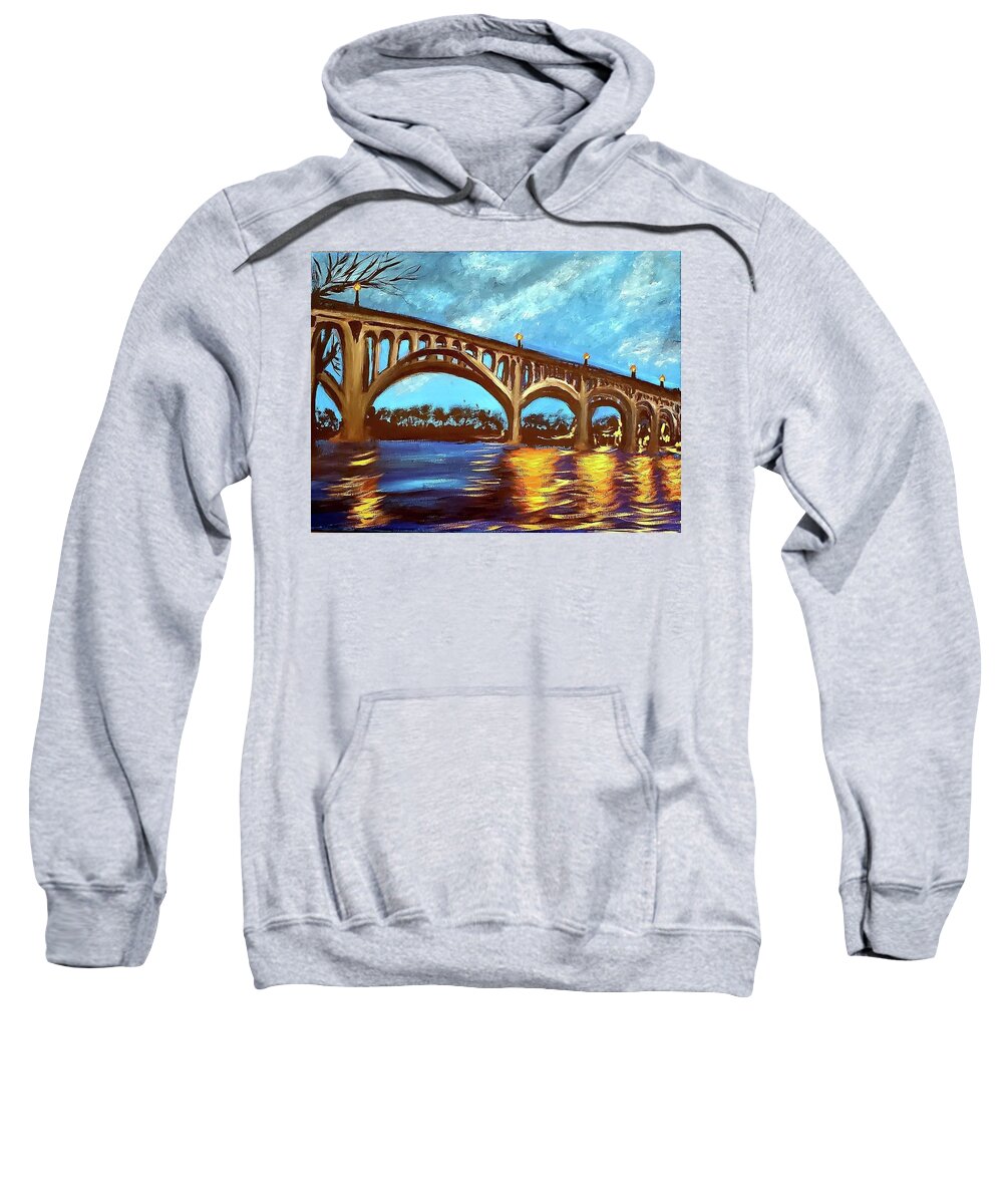 Night Sweatshirt featuring the painting Gervais Street Bridge at Night by Amy Kuenzie