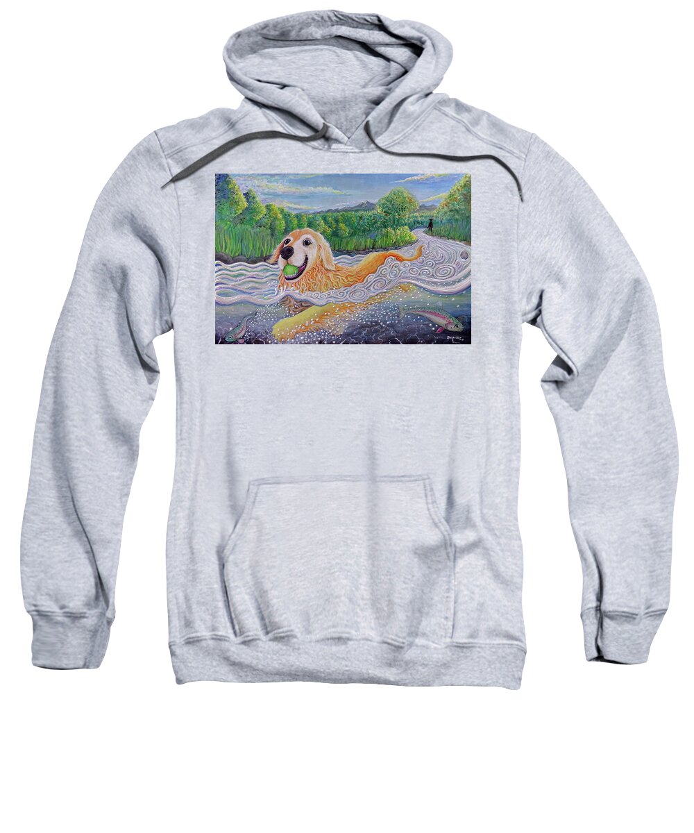 Golden Retriever Sweatshirt featuring the painting Get the Ball by David Sockrider