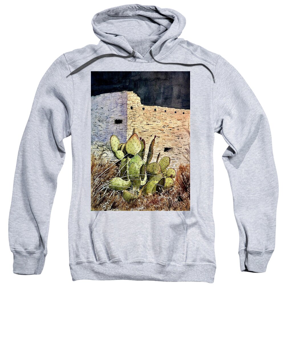Gila Cliff Dwellings Sweatshirt featuring the painting Gila Cliff by John Glass