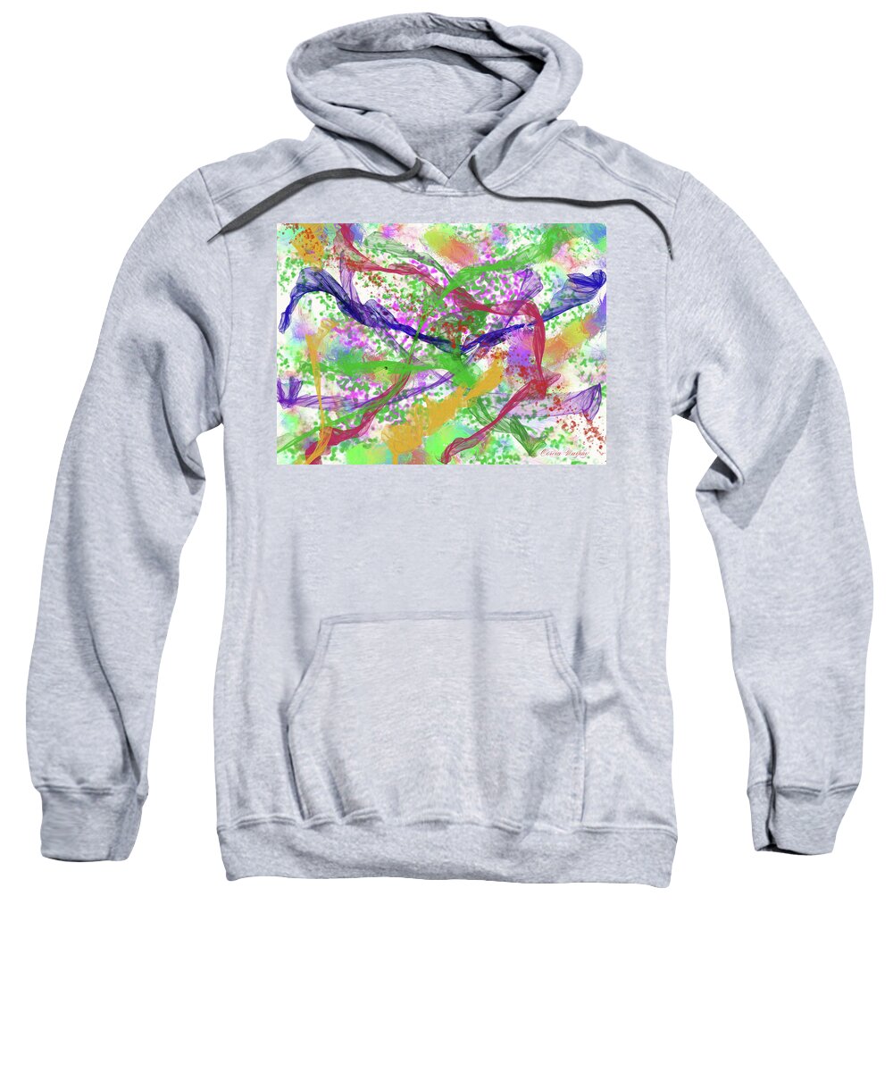 Wall Hangings Sweatshirt featuring the digital art Girls Dancing in the Park Abstract by Cordia Murphy