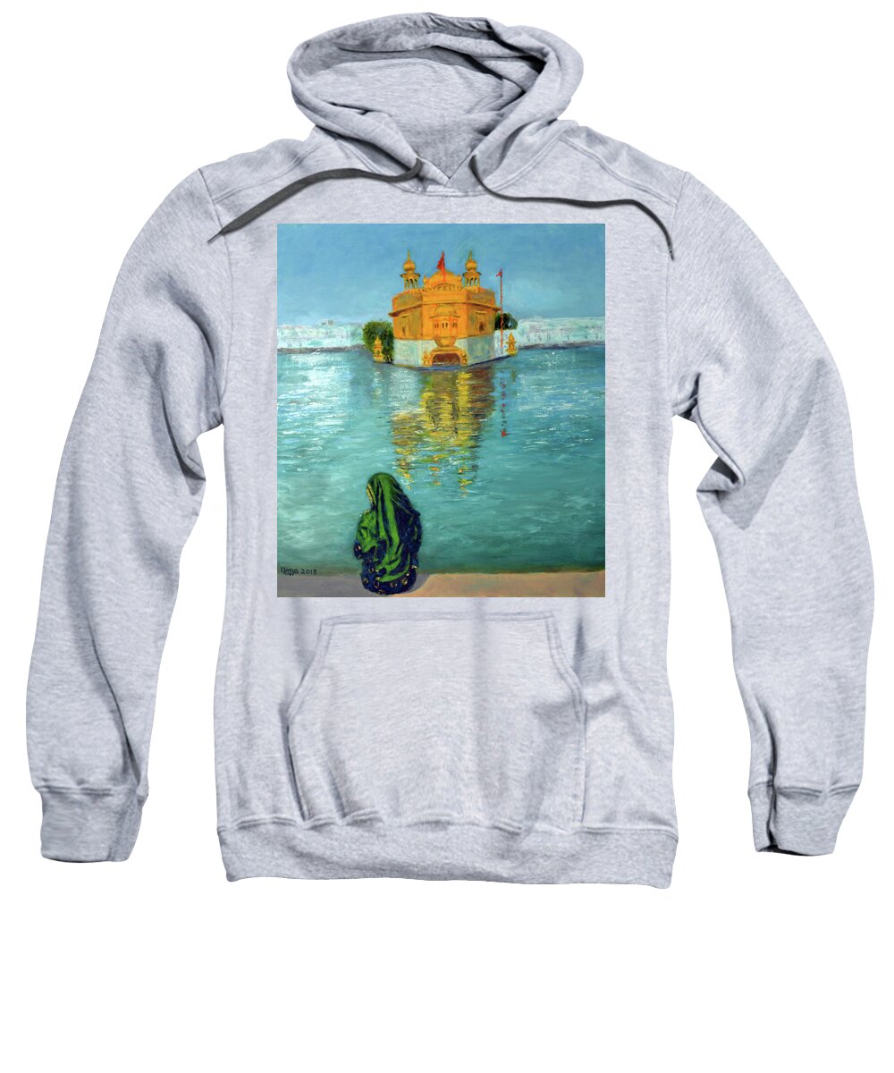Golden Temple Sweatshirt featuring the painting Golden Temple Series 3 by Uma Krishnamoorthy