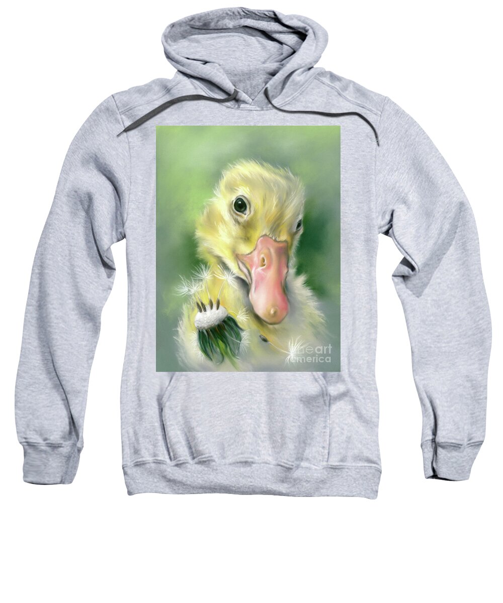 Bird Sweatshirt featuring the painting Gosling Dandelion Wishes by MM Anderson
