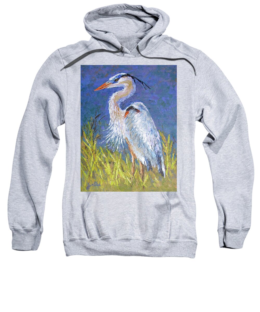 Bird Sweatshirt featuring the painting Great Blue Heron by Jyotika Shroff