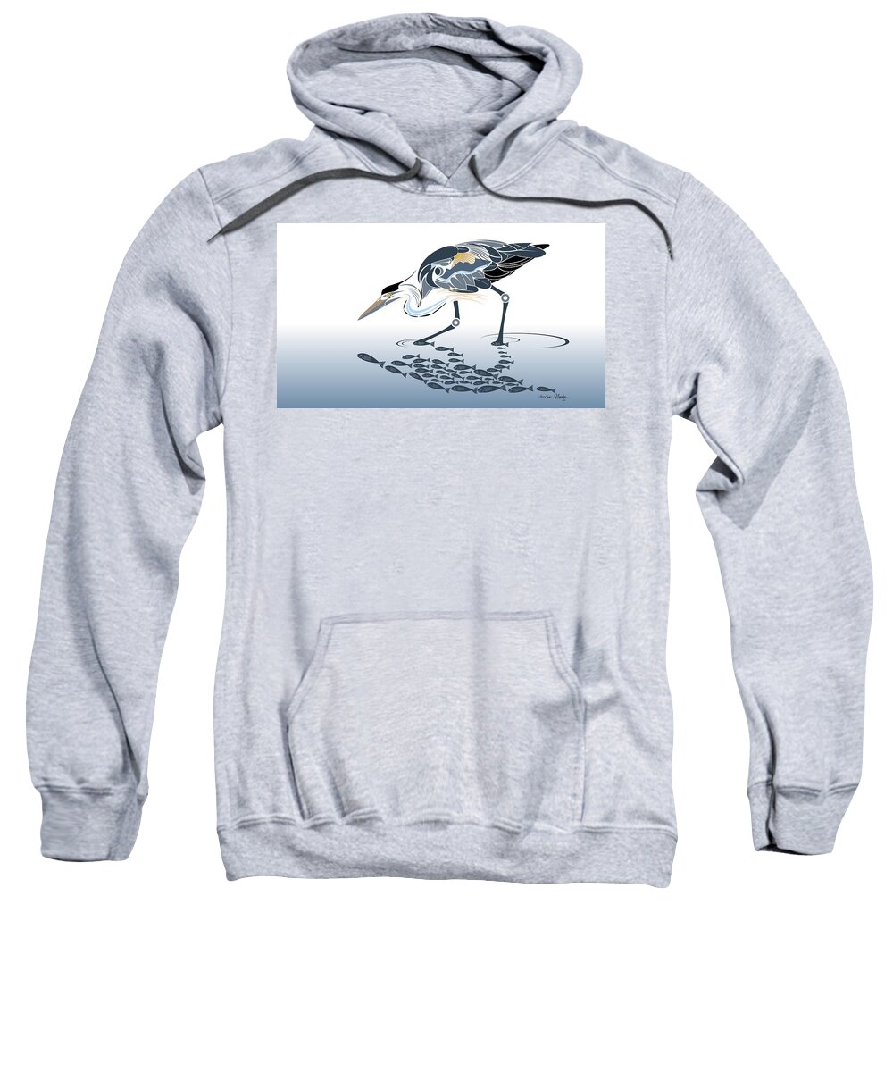Heron Sweatshirt featuring the digital art Great Blue Reflections by Bryan Smith