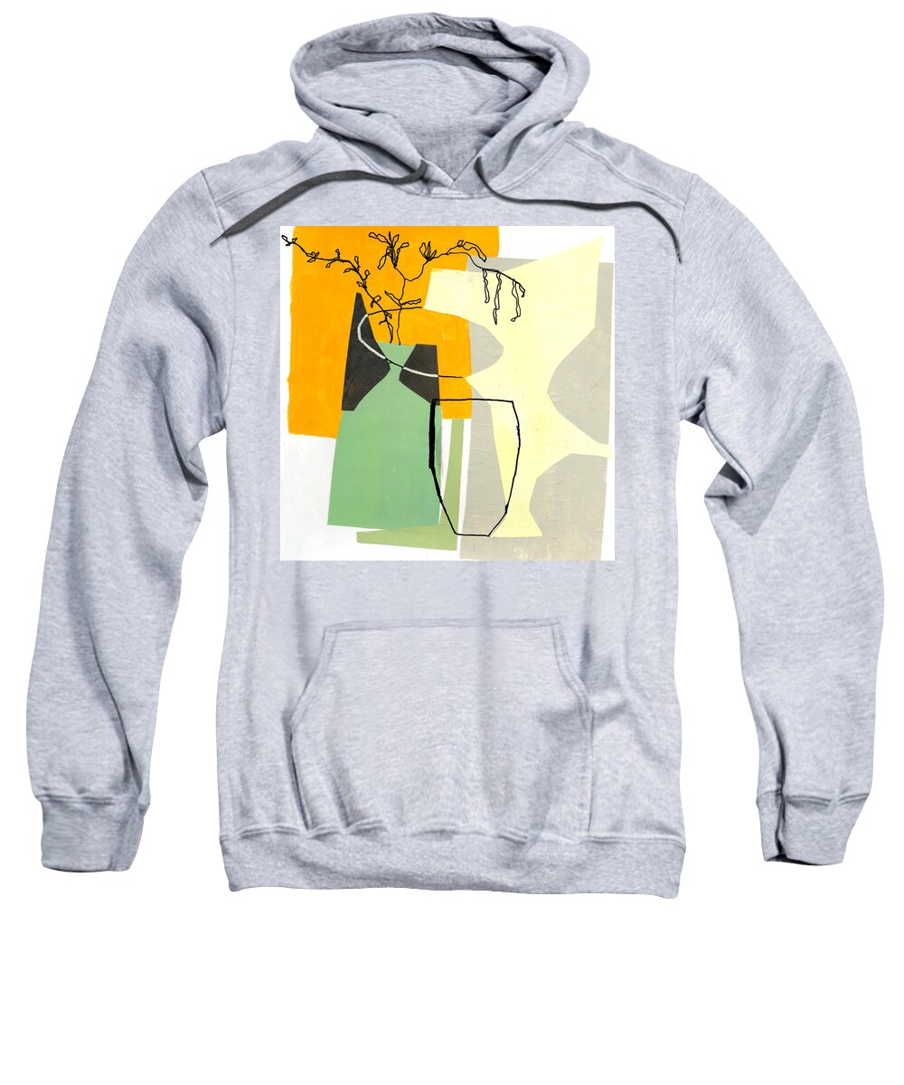 Abstract Art Sweatshirt featuring the painting Green Vase Collage by Jane Davies