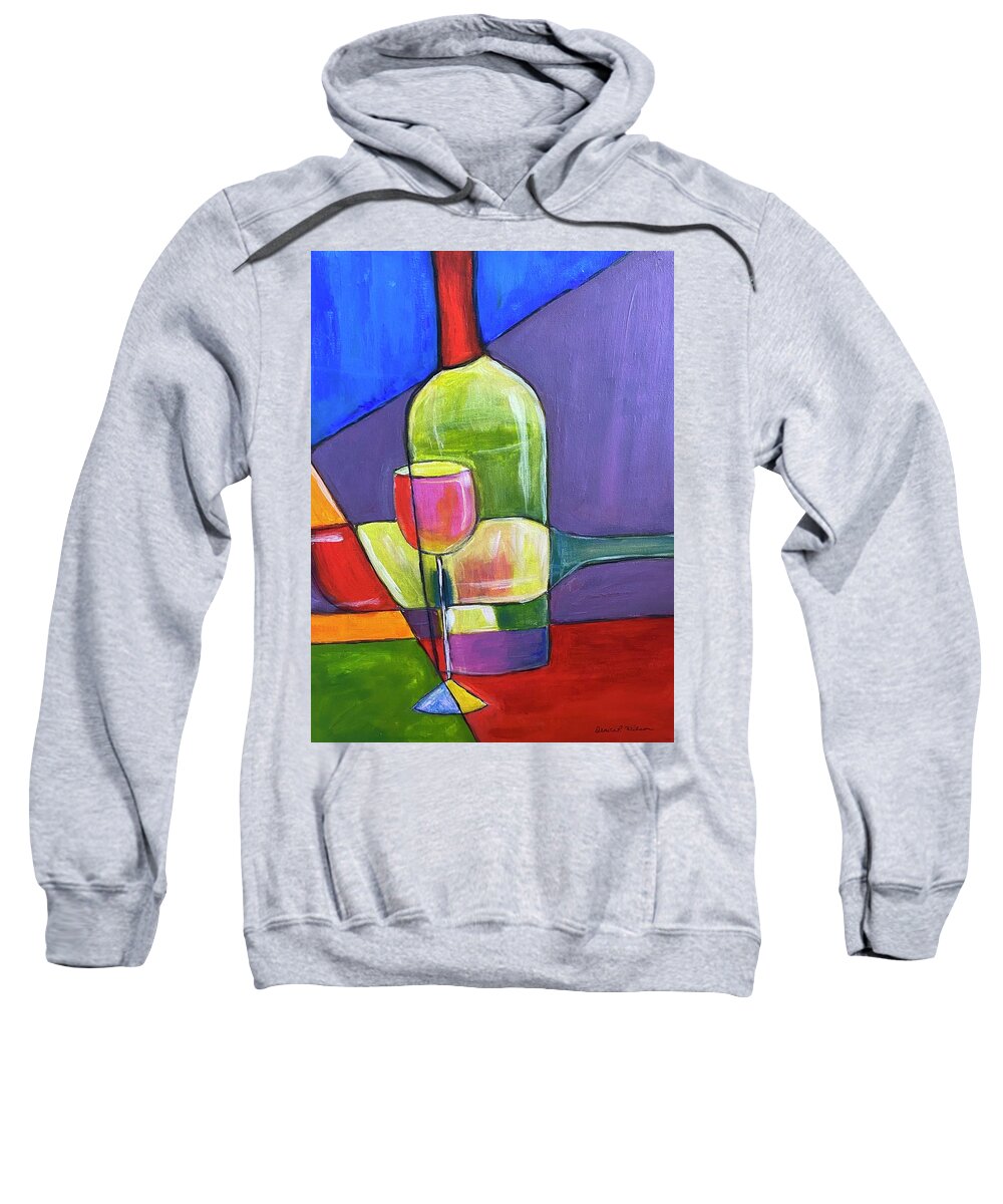 Abstract Sweatshirt featuring the painting Green Wine Bottle and Glass by Denice Palanuk Wilson