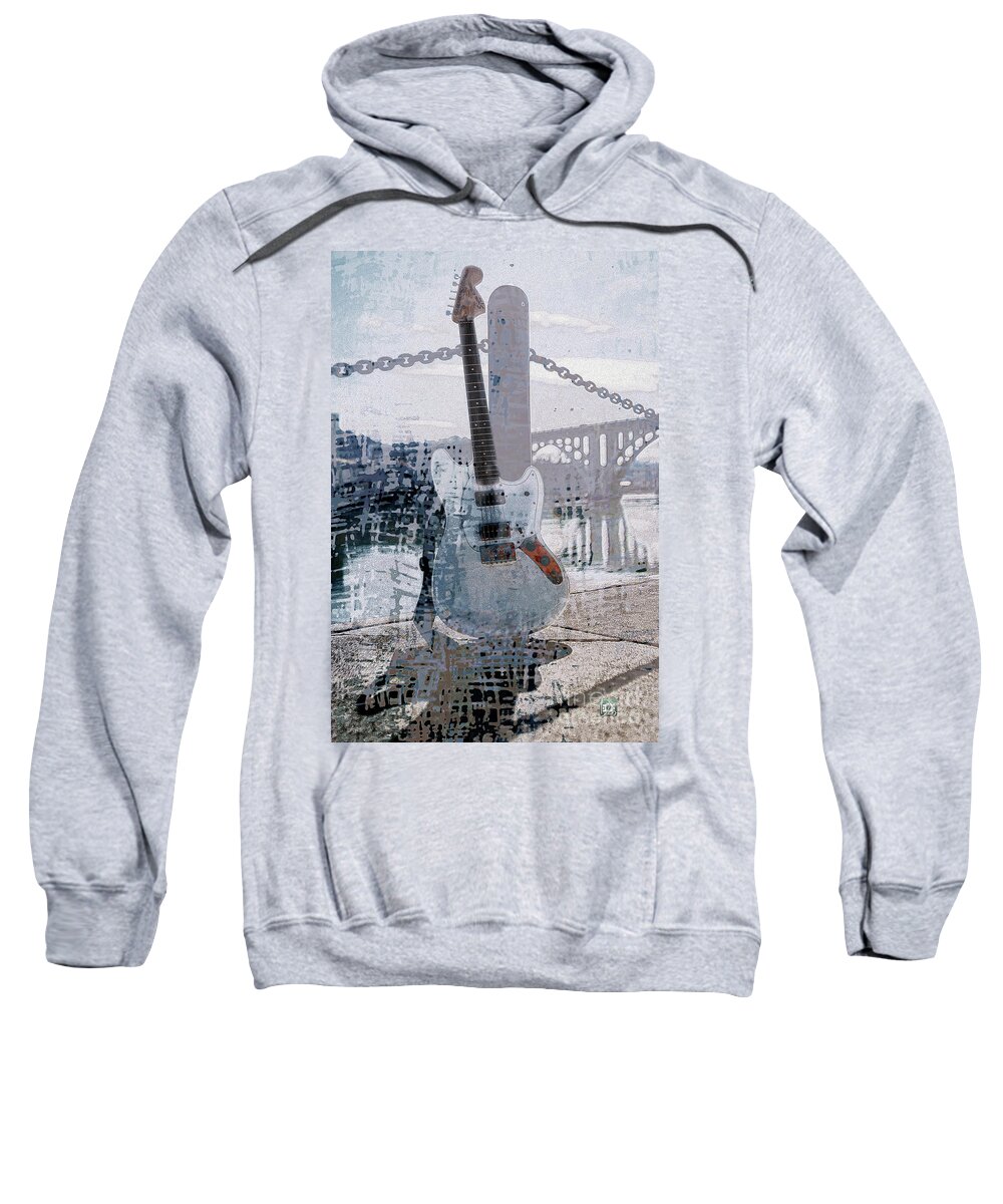 Guitar Sweatshirt featuring the digital art Guitar by the River by Deb Nakano