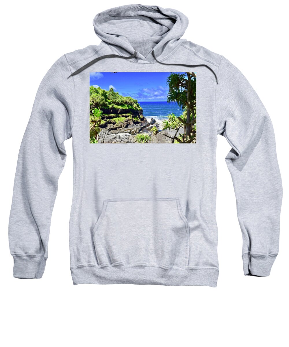 Aloha Sweatshirt featuring the photograph Seven Sacred Pools merging into Hawaiian ocean,Hana,Maui by Bnte Creations