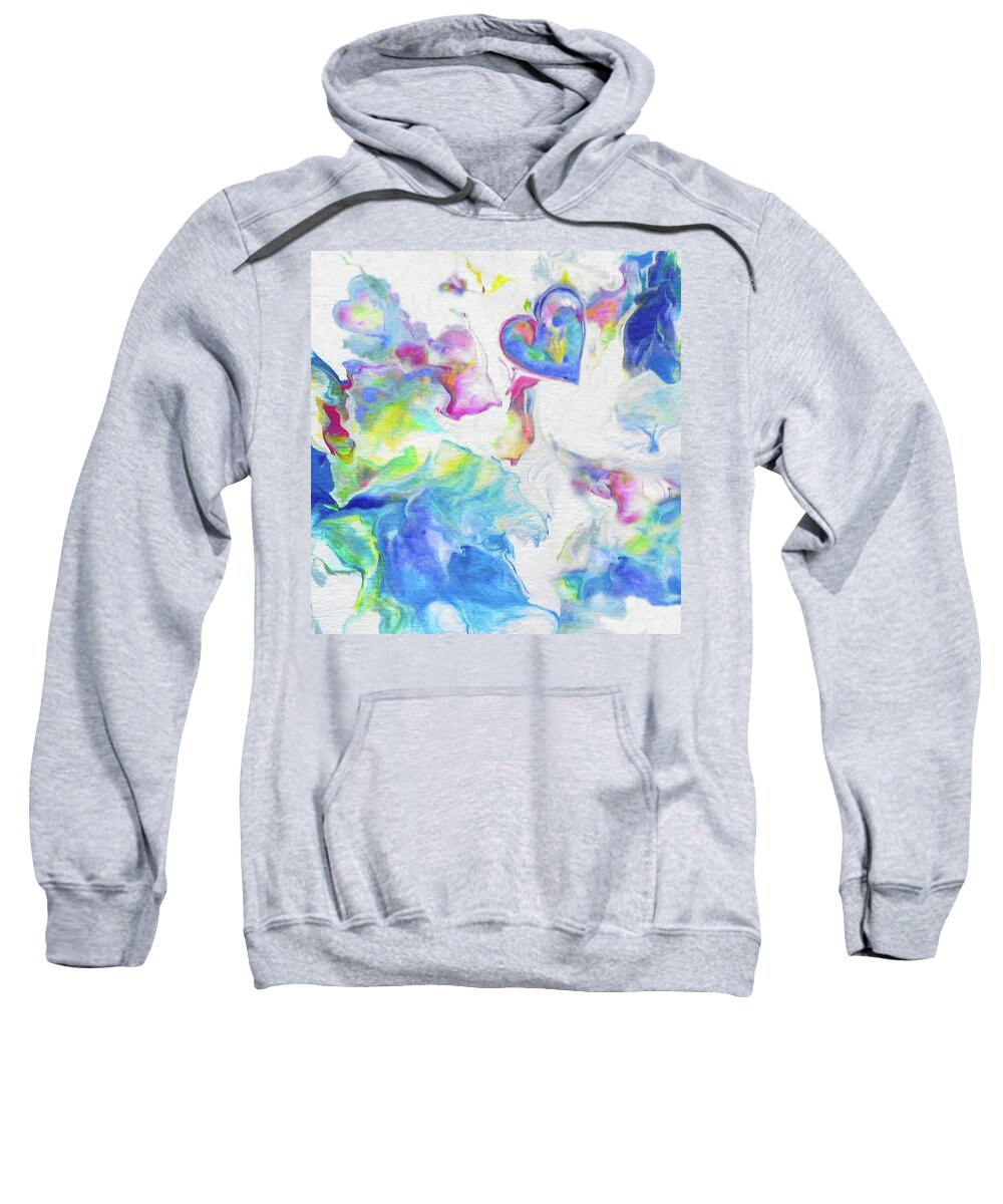 Colorful Abstract Heart Acrylic Fluid Painting Sweatshirt featuring the painting Happy Day by Deborah Erlandson
