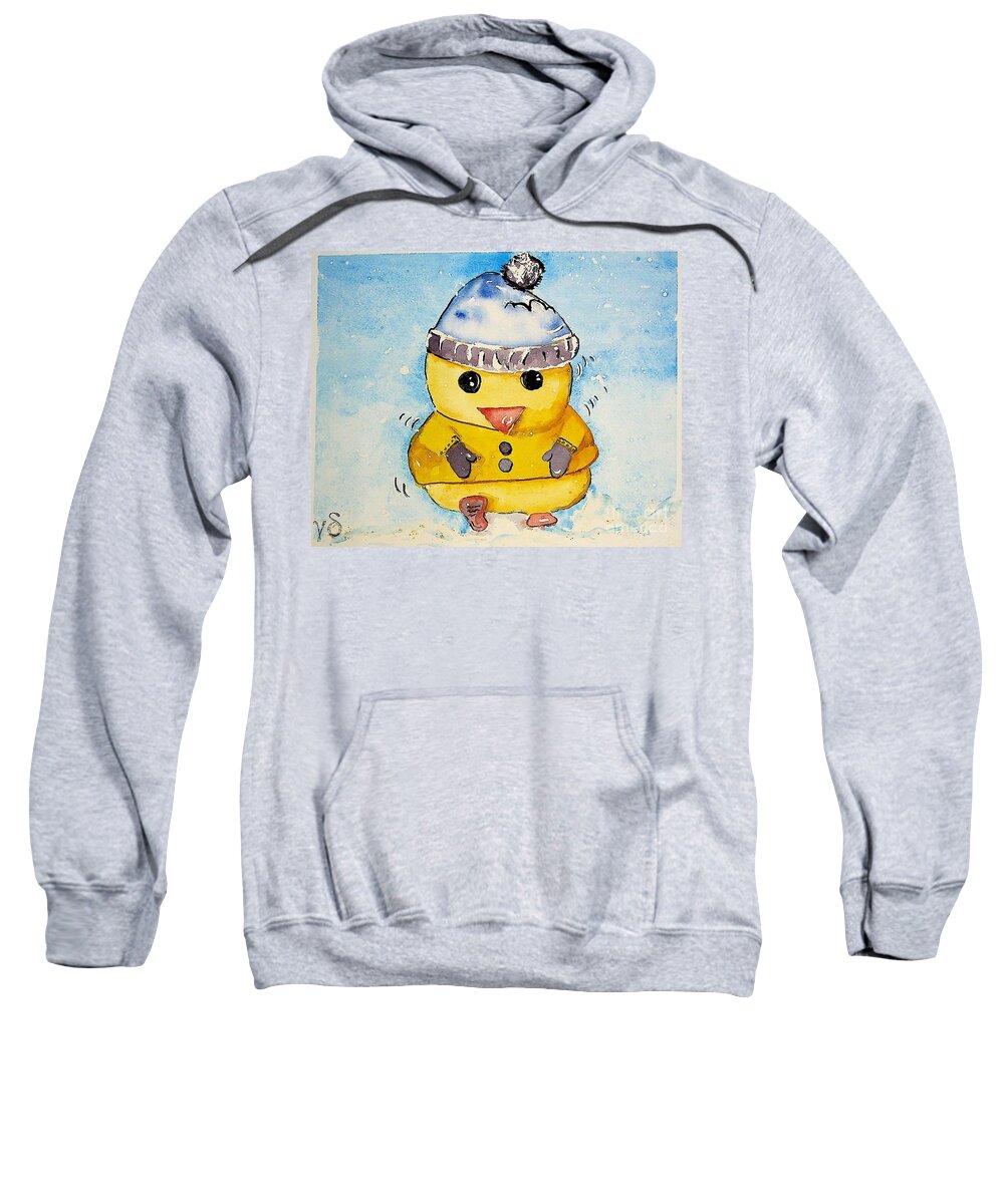 Happy Sweatshirt featuring the painting Happy Duckie Winter by Valerie Shaffer