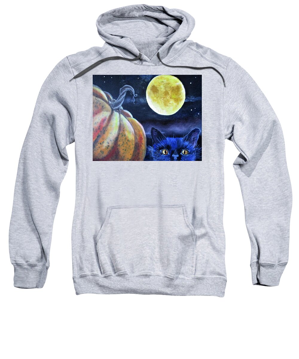 Harvest Moon Cat Blues Sweatshirt featuring the painting Harvest Moon Cat Blues by Lynn Raizel Lane
