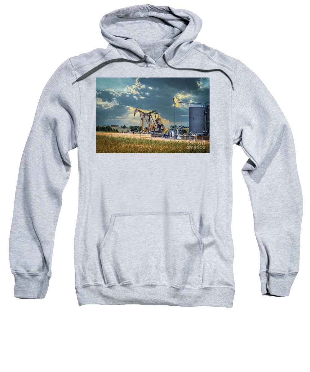 Tanks Sweatshirt featuring the photograph Harvesting Oil by Susan Vineyard