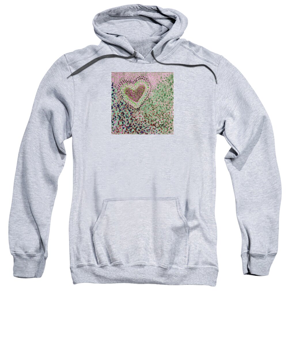 Pink Heart Sweatshirt featuring the painting Heart in Pink and Green by Corinne Carroll