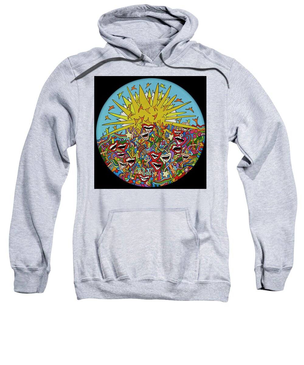 Sunshine Happy Faces Summer Sweatshirt featuring the painting Hello Sunshine by Mike Stanko