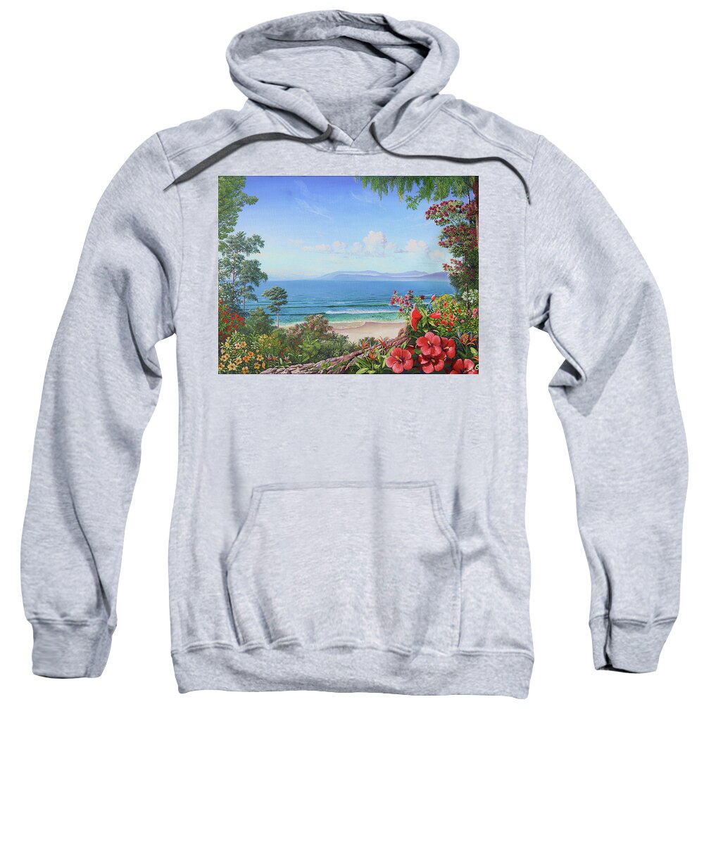Hibiscus Sweatshirt featuring the painting Hibiscus and Birds of Paradise by Michael Goguen