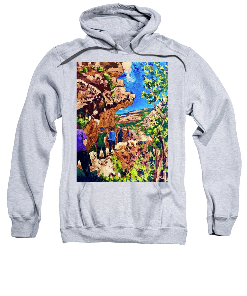 Hiking For A Cause Sweatshirt featuring the painting Hiking time by Ray Khalife