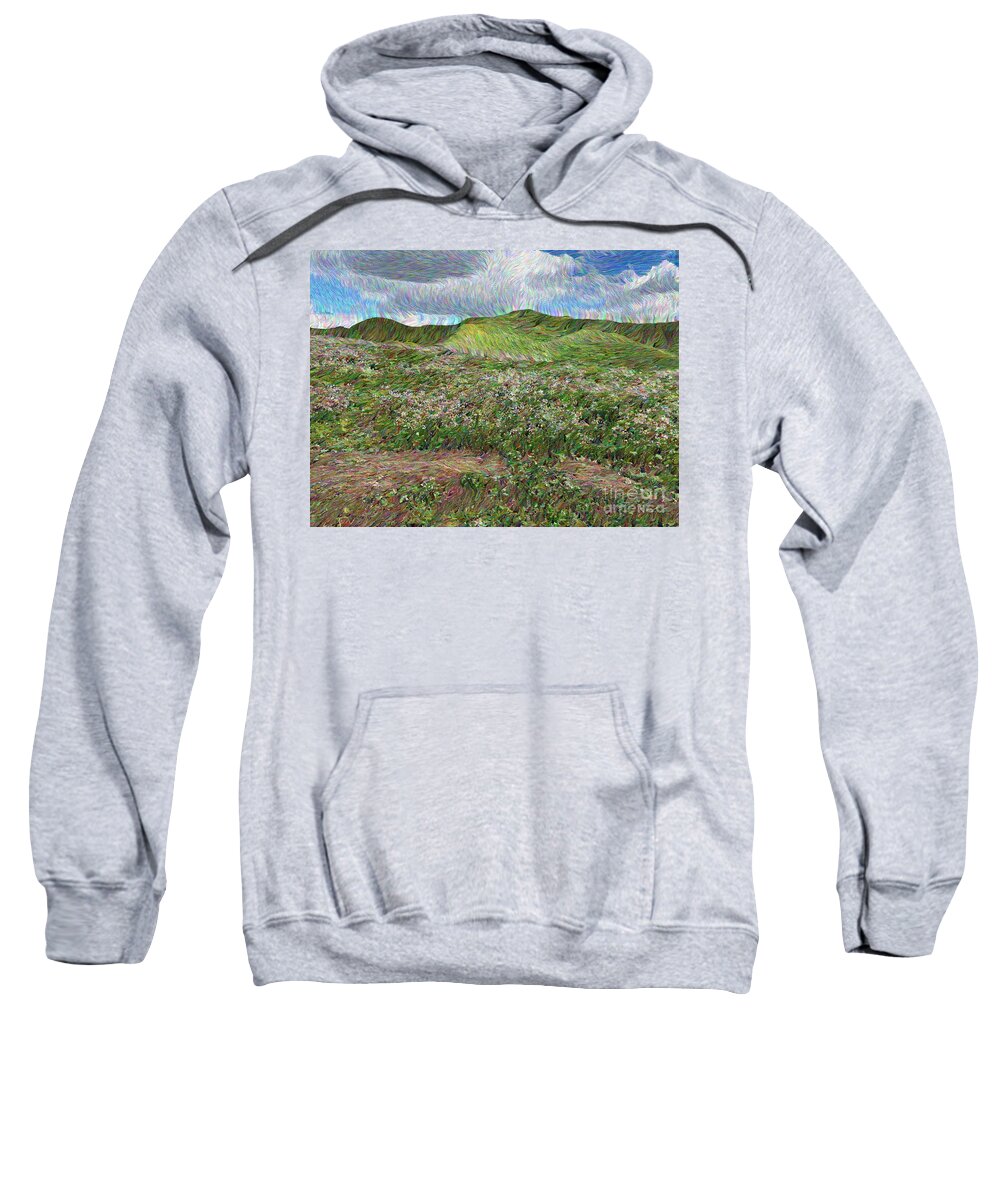 Clouds Sweatshirt featuring the photograph Hills, Clouds and Wildflowers by Katherine Erickson