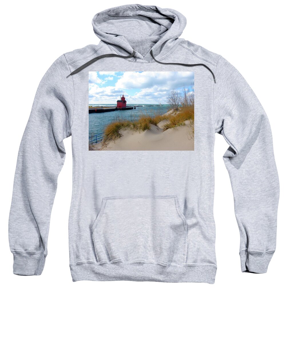 Lighthouse Sweatshirt featuring the photograph Holland Harbor Lighthouse - Big Red - Michigan by Michelle Calkins