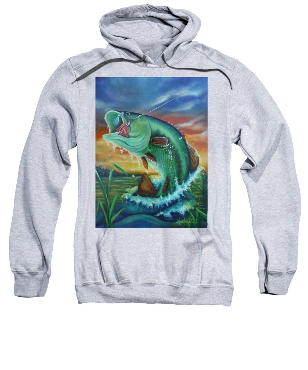 Hooked - Trout Fishing On Vacation Sweatshirt featuring the painting Hooked by Ruben Archuleta - Art Gallery