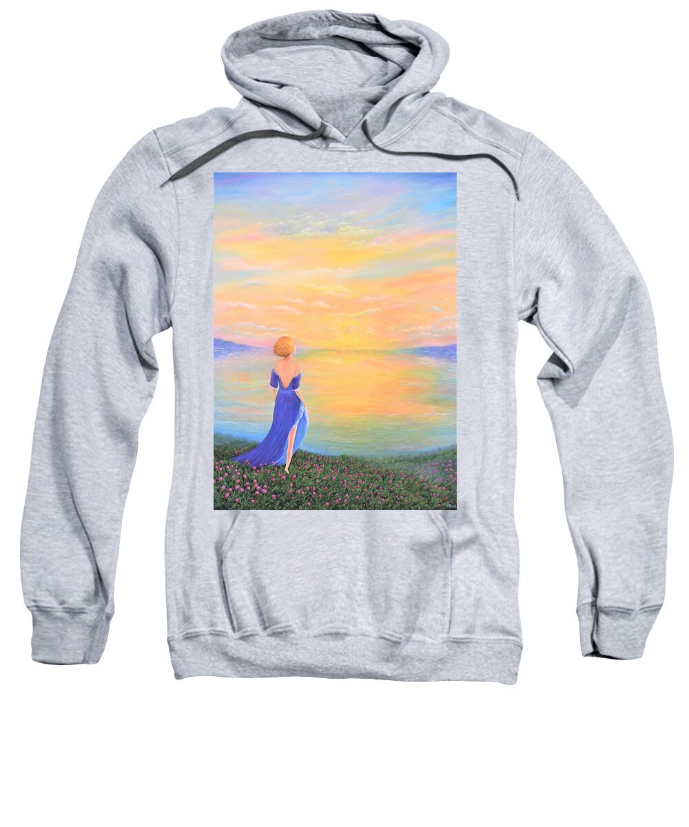 Wall Art Home Décor Oil Painting Sunrise Wildflowers Face Sweatshirt featuring the painting Infinite dreams by Tanya Harr