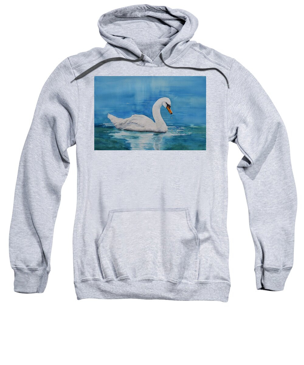 Swan Sweatshirt featuring the painting Interlude by Celene Terry