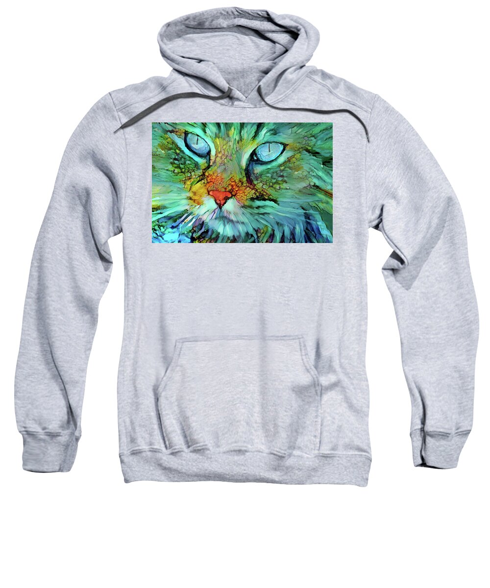 Tabby Cat Sweatshirt featuring the digital art Joey the Long Haired Tabby Cat by Peggy Collins