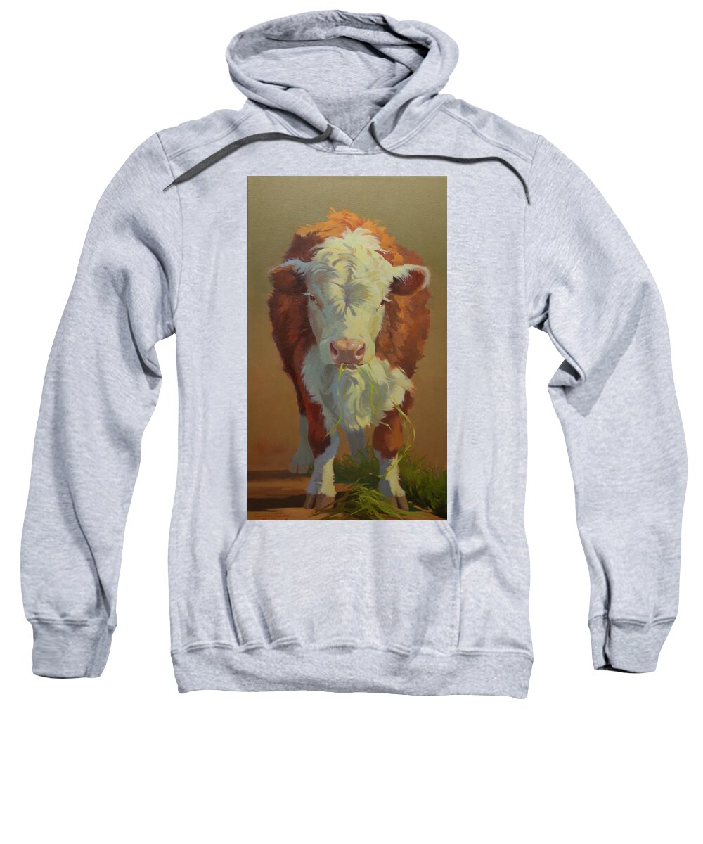 Farm Animals Sweatshirt featuring the painting Just a Little Bull by Carolyne Hawley