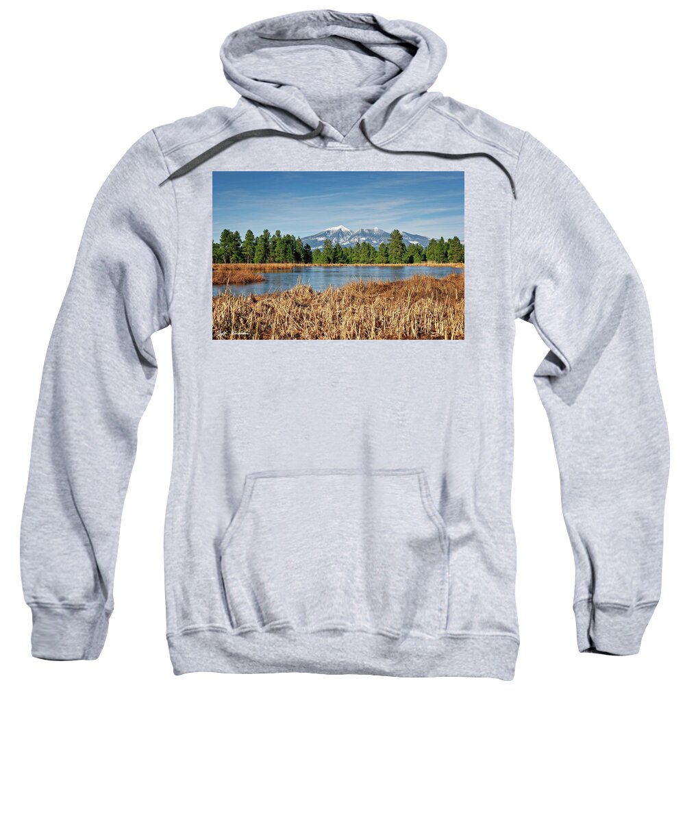 Arizona Sweatshirt featuring the photograph Kachina Wetlands and San Francisco Peaks by Jeff Goulden