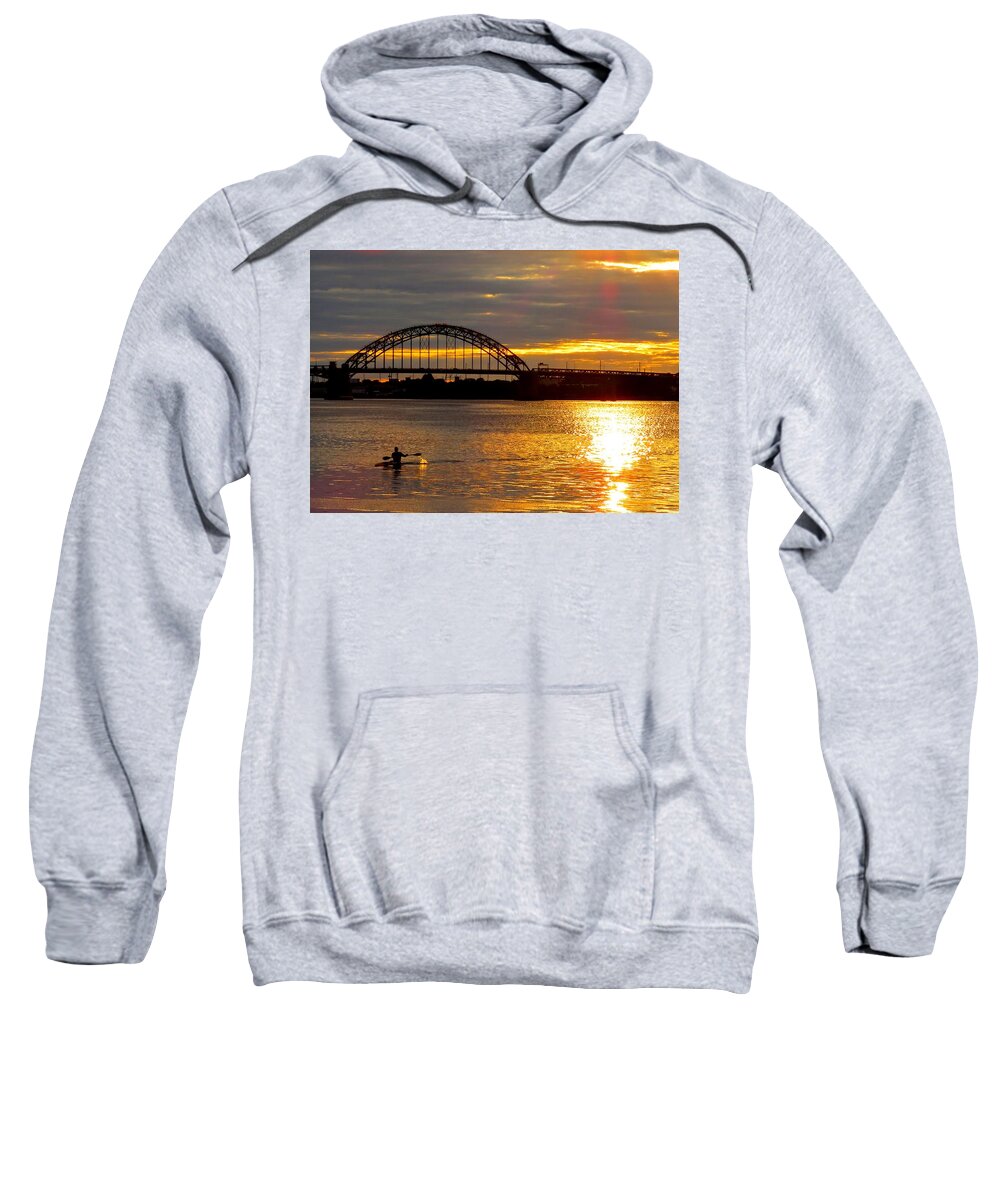 Kayak Sweatshirt featuring the photograph Kayaking on the Delaware River at Sunset by Linda Stern