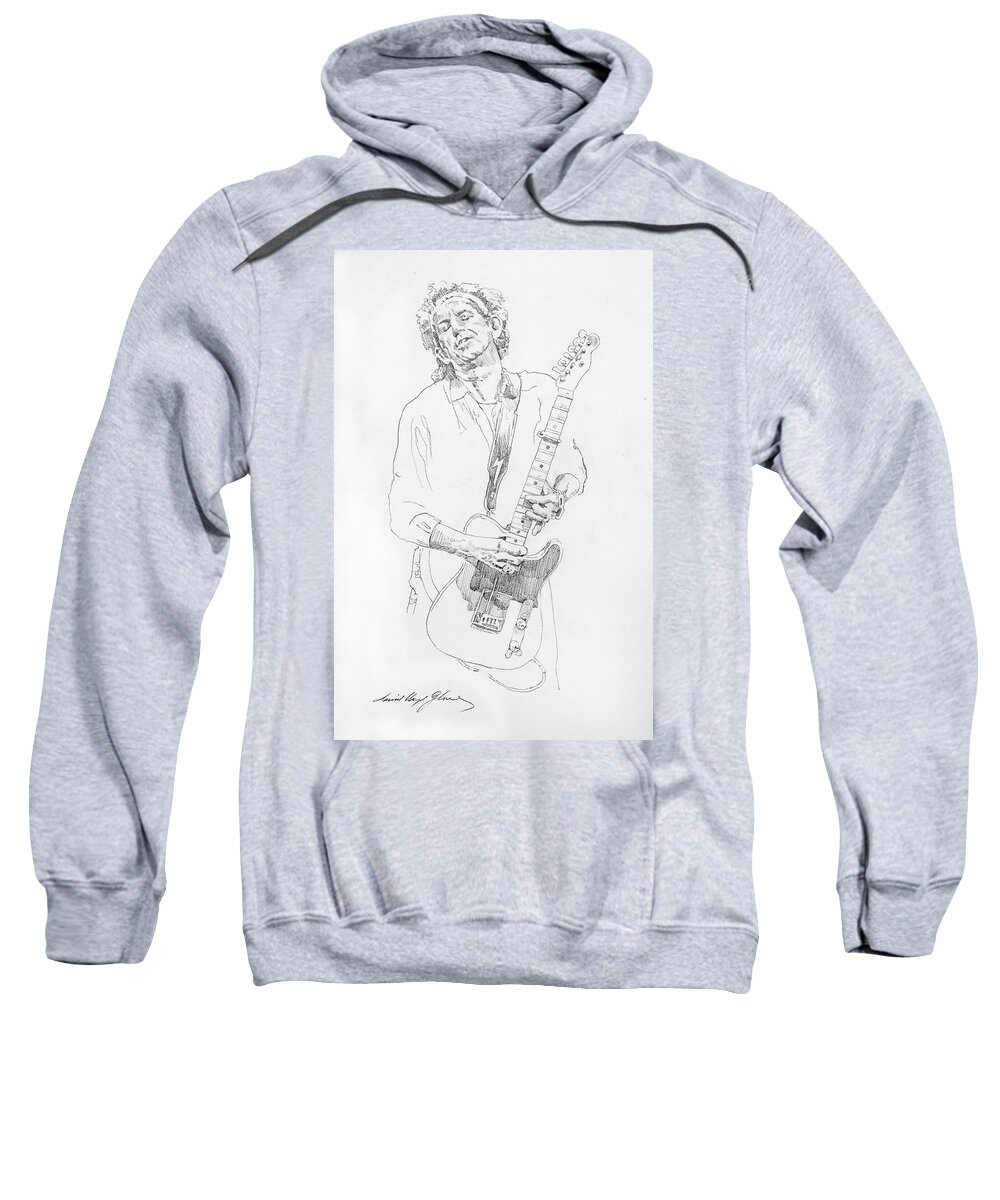 Keith Richards Sweatshirt featuring the drawing Keith Richards And His Telecaster by David Lloyd Glover