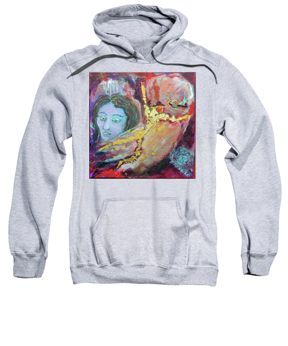 Hearts Sweatshirt featuring the painting Keys to Healing Broken Hearts Protecting and Mending Our Heart by Feather Redfox
