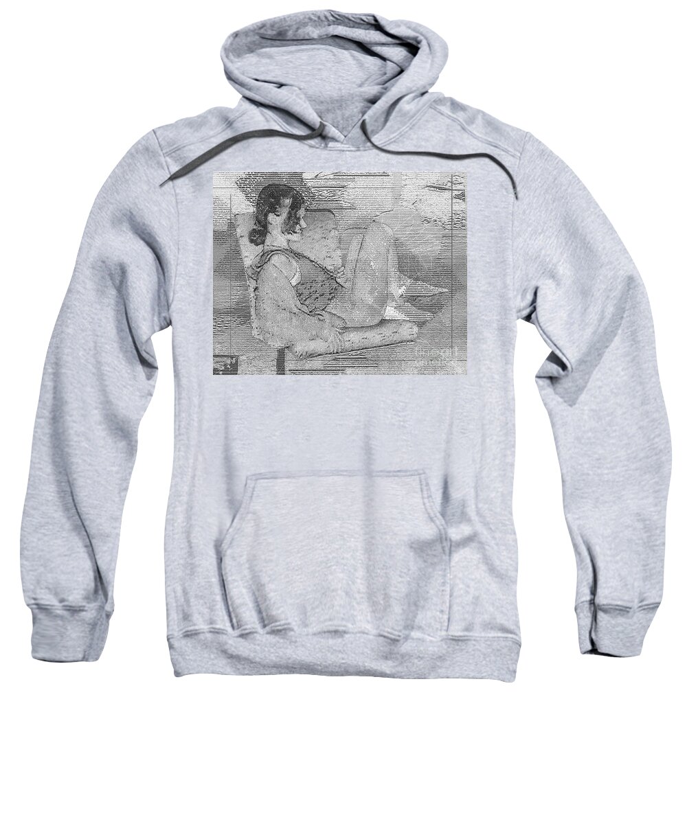 Seashore Sweatshirt featuring the digital art Lady Reclining Monochrome by Anthony Ellis