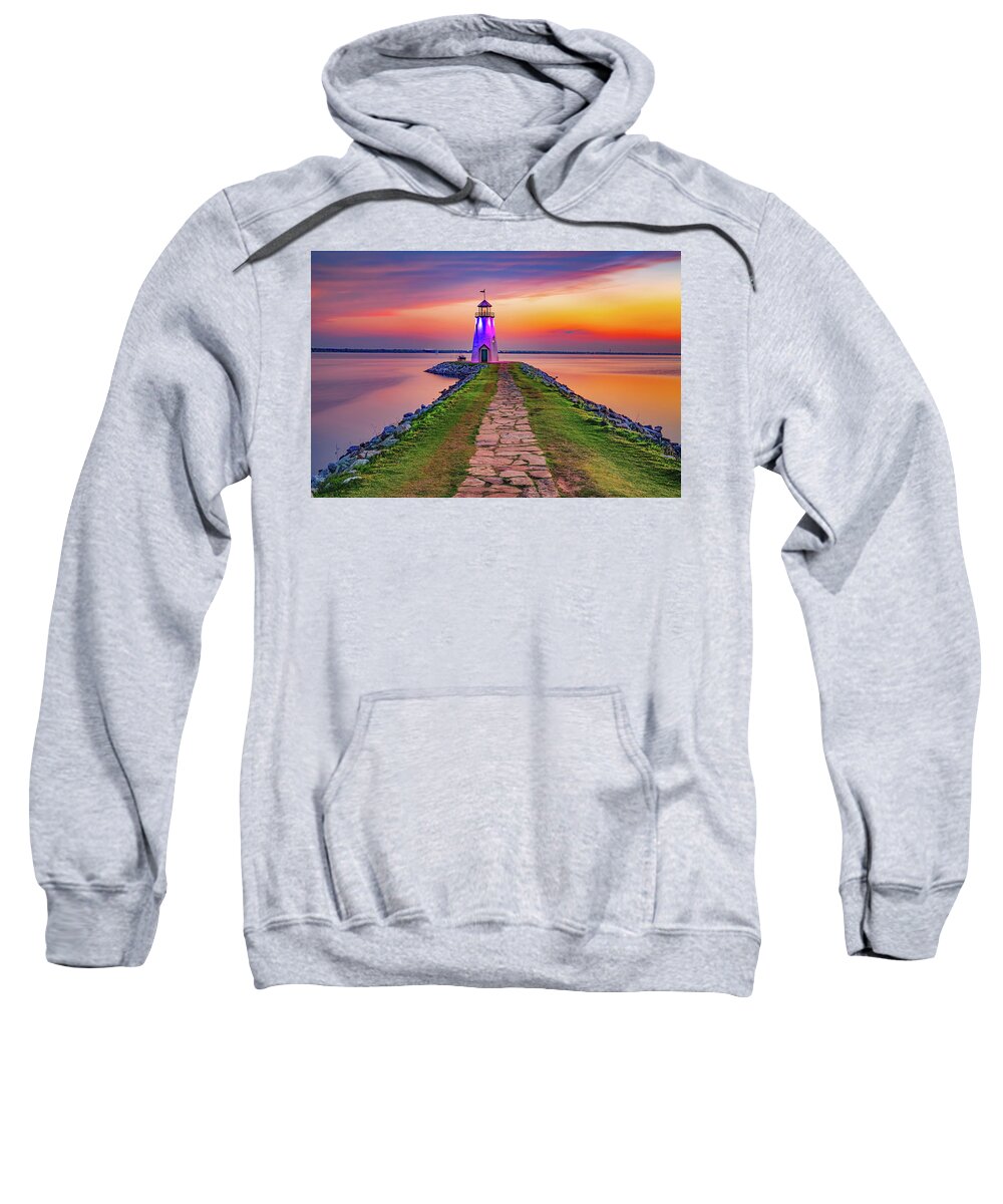 America Sweatshirt featuring the photograph Lake Hefner Last Light - Oklahoma City East Wharf by Gregory Ballos