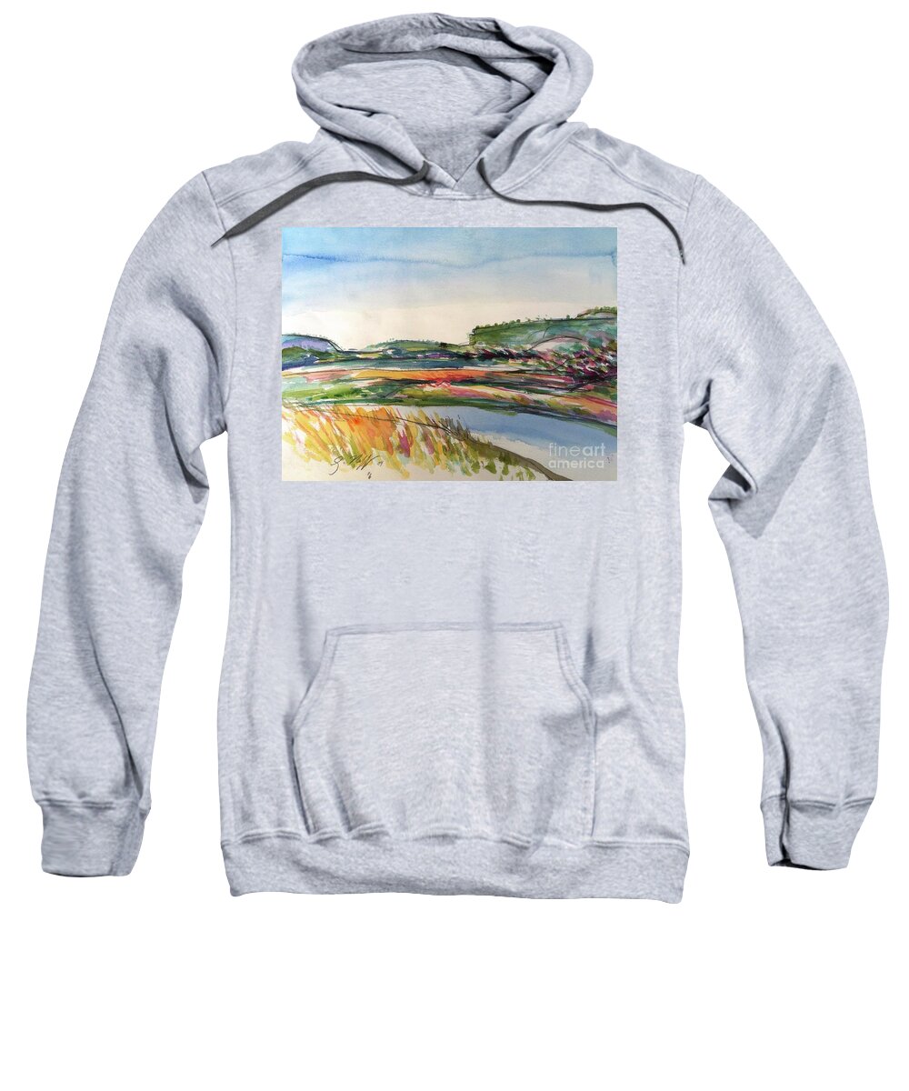 Watercolor Painting Sweatshirt featuring the painting Lake Heron by Glen Neff