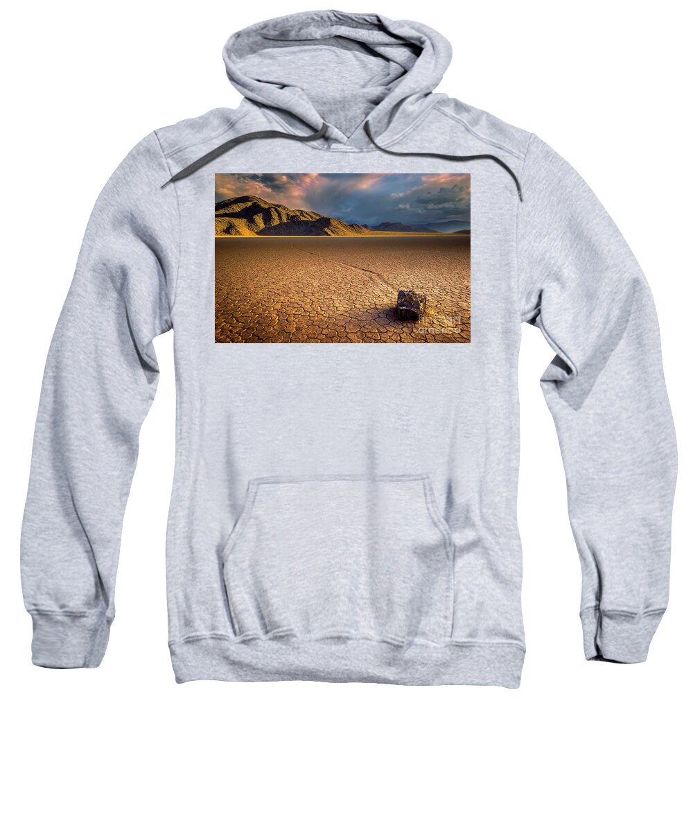 Sliding Rock Sweatshirt featuring the photograph Last light on the Grandstand, Racetrack Playa, Death Valley, California by Neale And Judith Clark