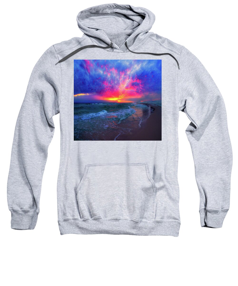 Beach Sweatshirt featuring the photograph Lavender Blue Beach Ocean Sunset by Eszra Tanner