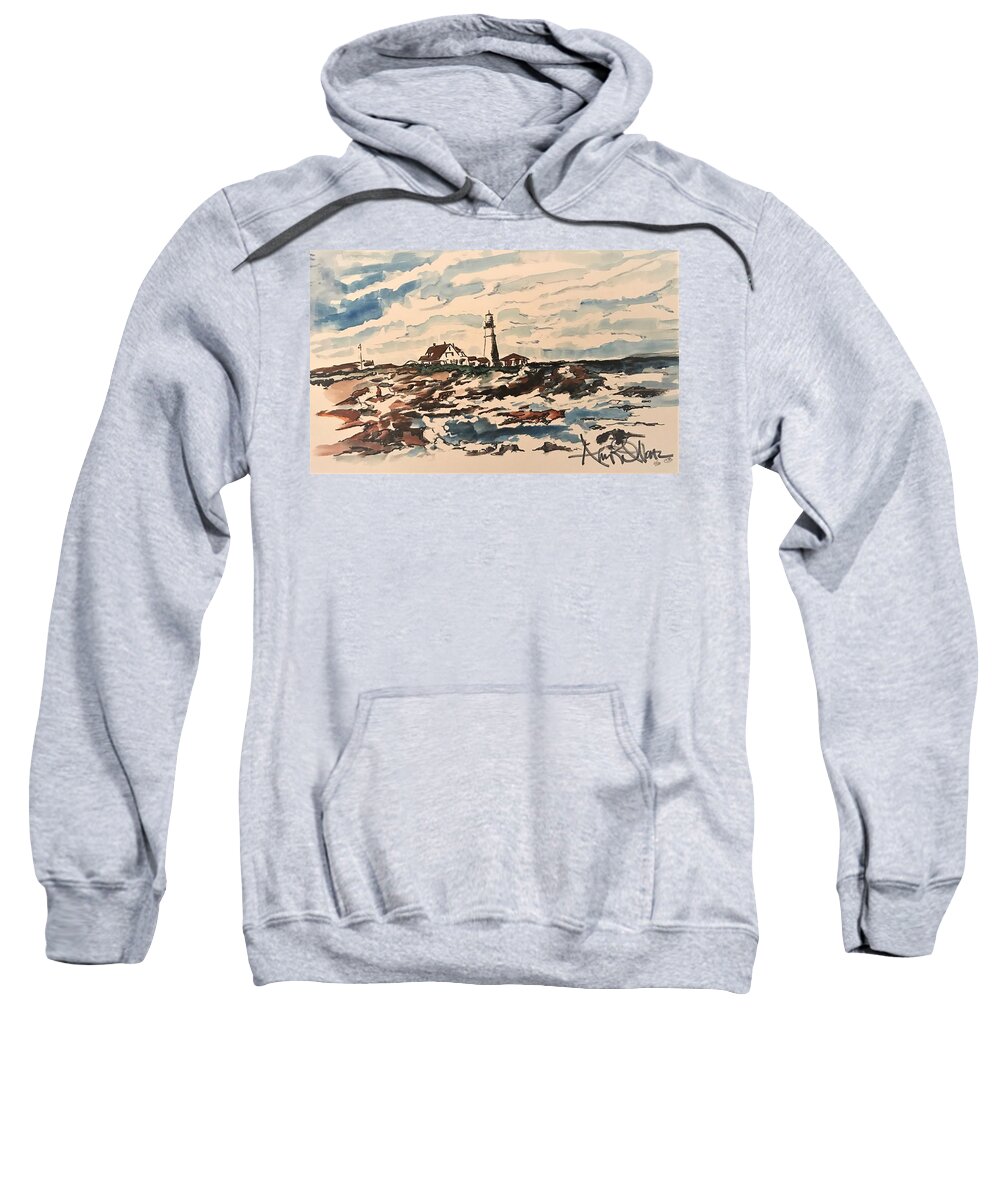  Sweatshirt featuring the painting Lighthouse by Angie ONeal