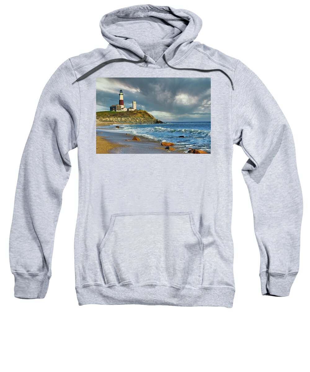 Montauk Sweatshirt featuring the photograph Lighthouse at Montauk Point by William Jobes